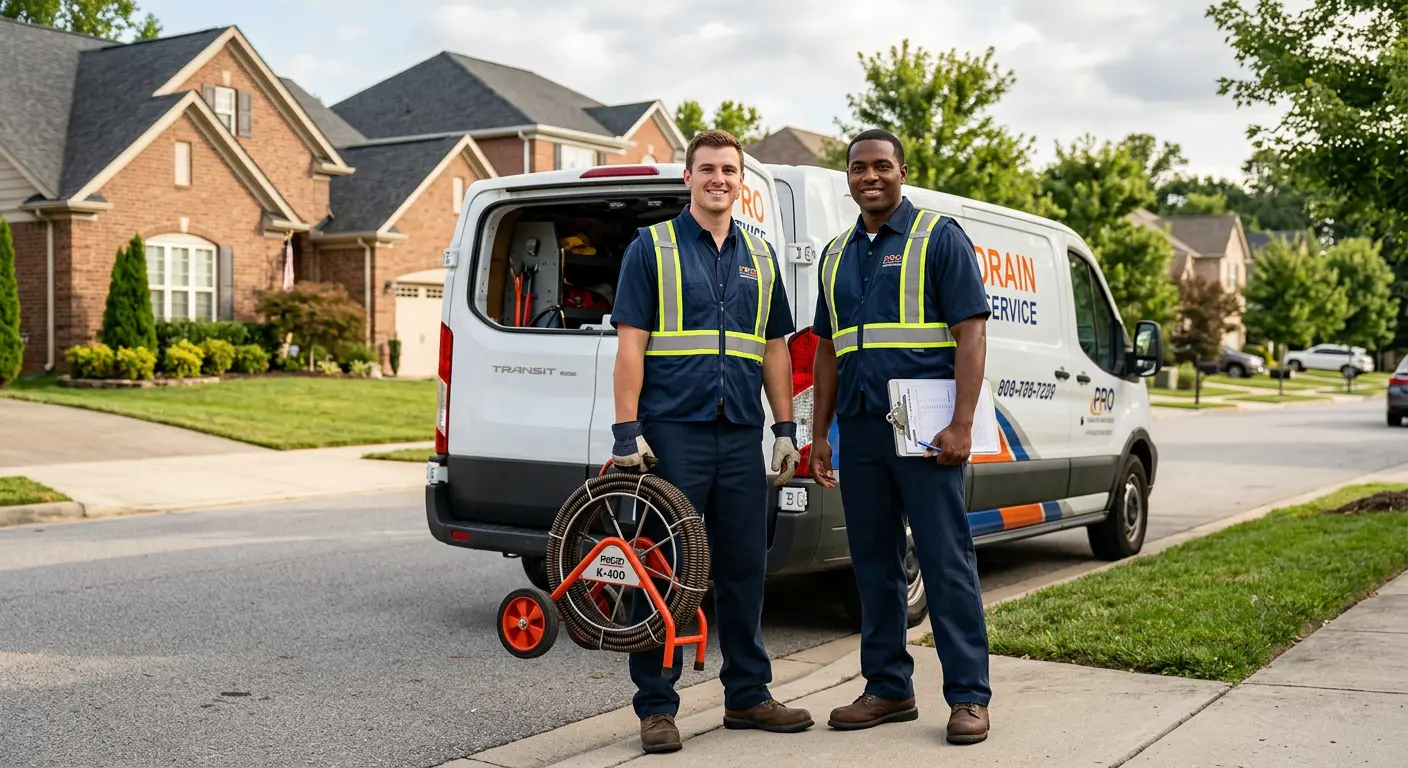 Sewer and drain service team with equipment ready for work in Fountain Inn