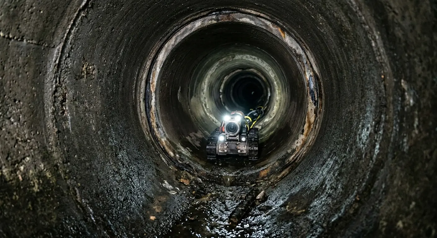 Robotic sewer camera inspecting pipe interior for Sewer Line Cleaning in Fountain Inn